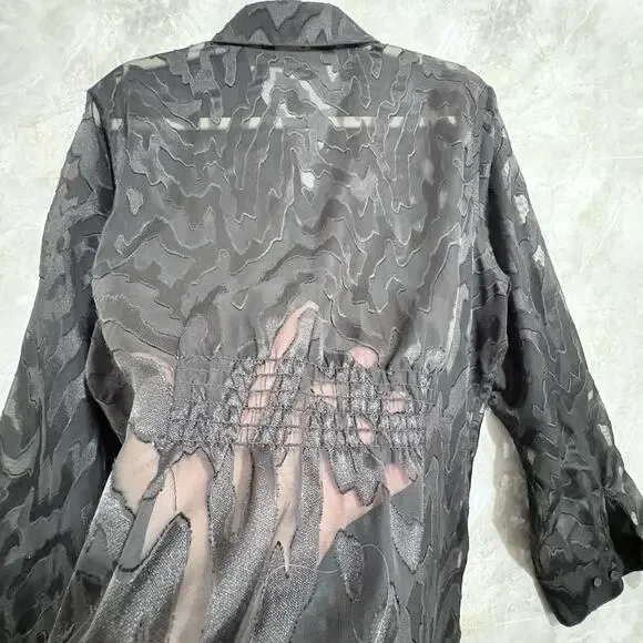 Vtg TanJay Fairy Grunge Witchy Womens Shirt Sheer Button up Pockets Black Sz 1X - Picture 12 of 12
